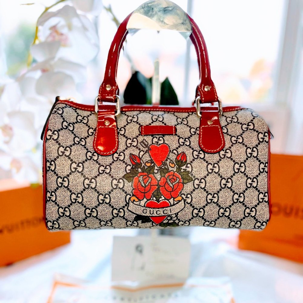 Gucci Coated Canvas Boston Tattoo Rose Limited Edition Bag